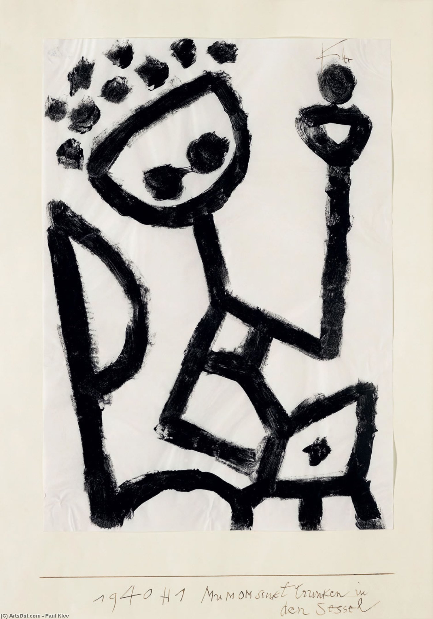 WikiOO.org - Encyclopedia of Fine Arts - Målning, konstverk Paul Klee - Mumon drunk falls into the chair