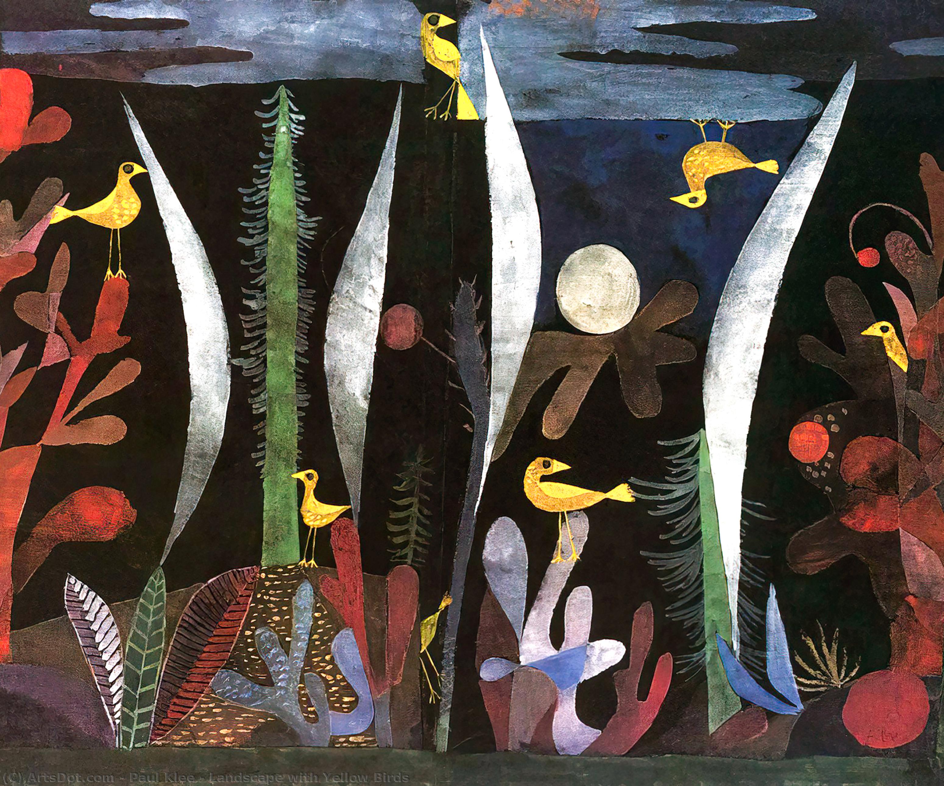 Wikoo.org - موسوعة الفنون الجميلة - اللوحة، العمل الفني Paul Klee - Landscape with Yellow Birds