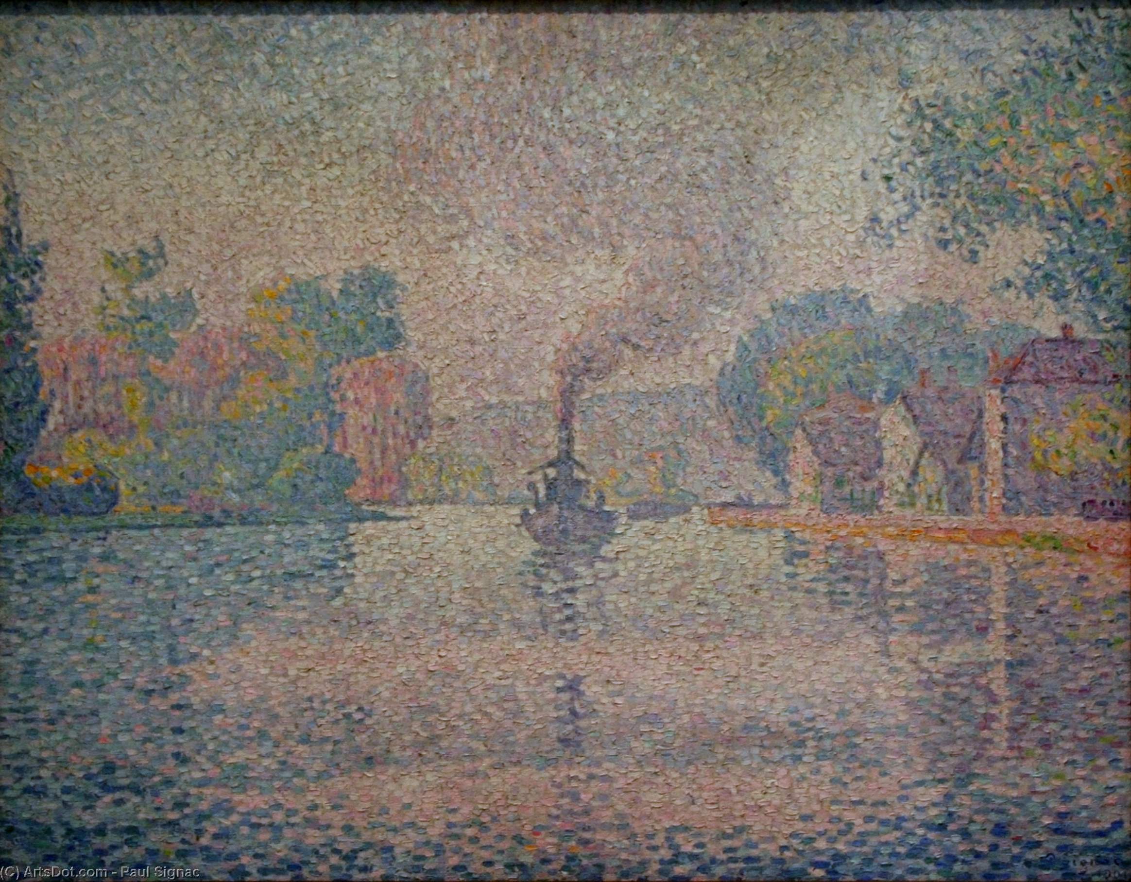 WikiOO.org - 百科事典 - 絵画、アートワーク Paul Signac - L'Hirondelle 蒸し器 上の セーヌ川
