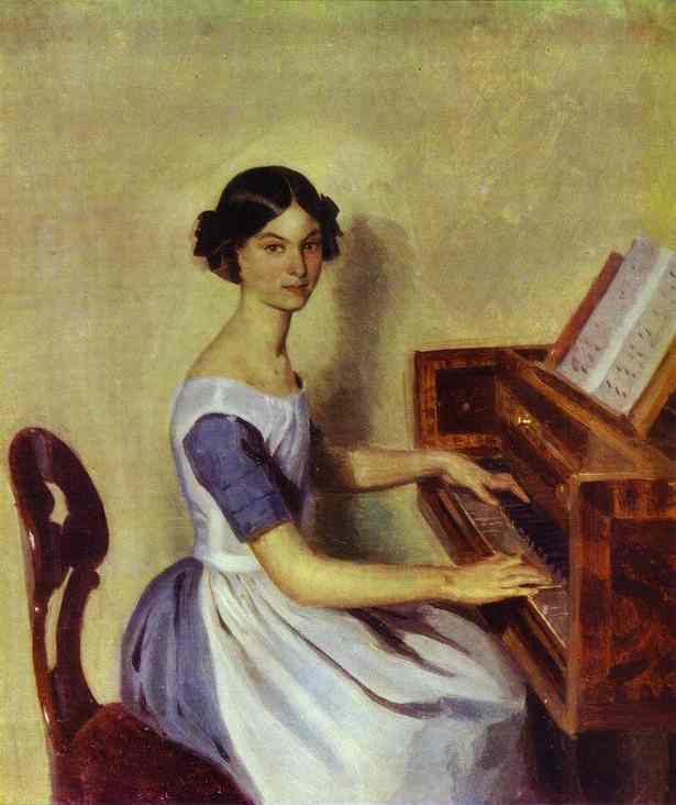 Wikioo.org - The Encyclopedia of Fine Arts - Painting, Artwork by Pavel Fedotov - Portrait of Nadezhda P. Zhdanovich at the Piano