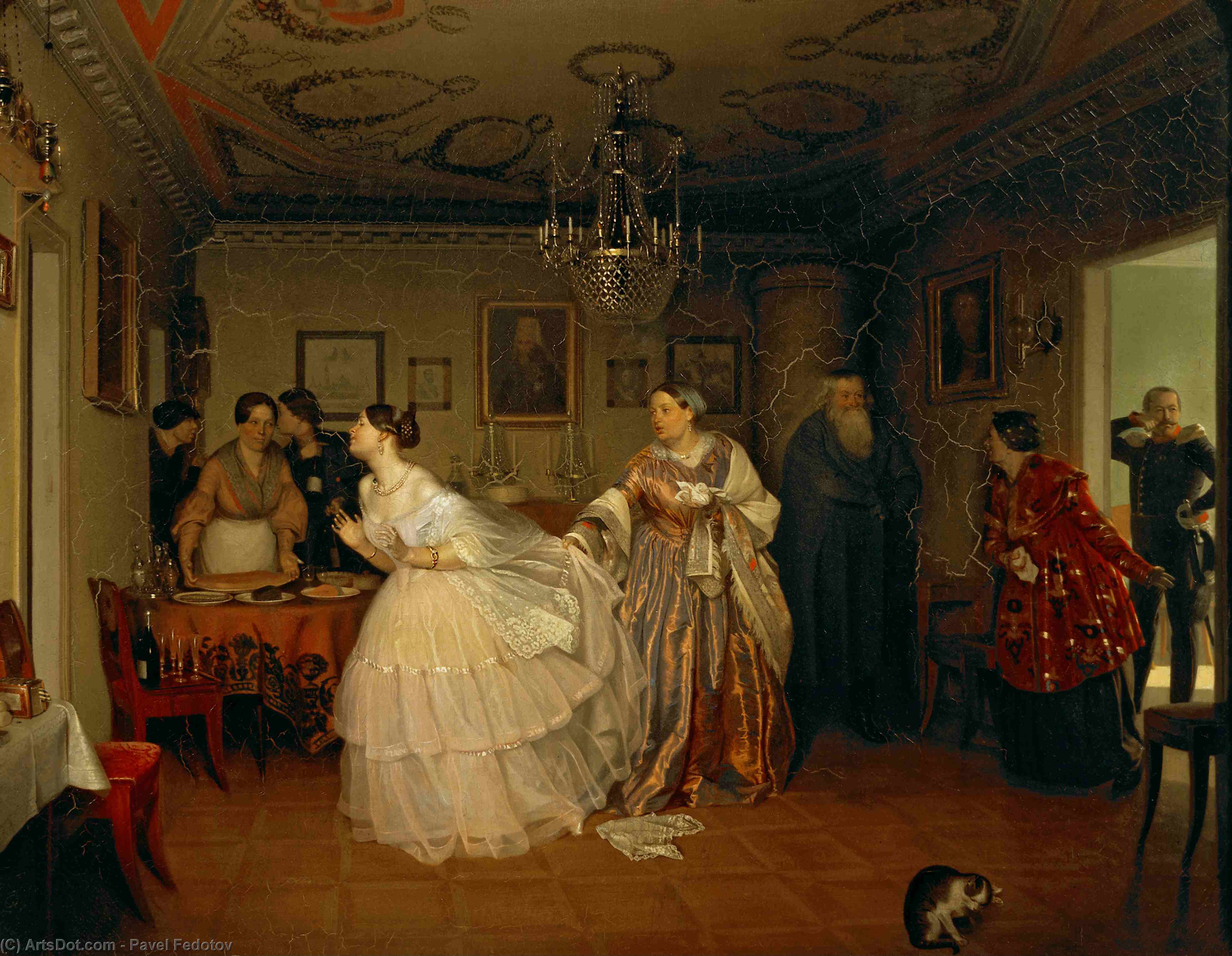 WikiOO.org - Encyclopedia of Fine Arts - Lukisan, Artwork Pavel Fedotov - The Major's Marriage Proposal