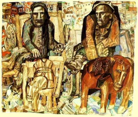 Wikioo.org - The Encyclopedia of Fine Arts - Painting, Artwork by Pavel Filonov - The Dray Men