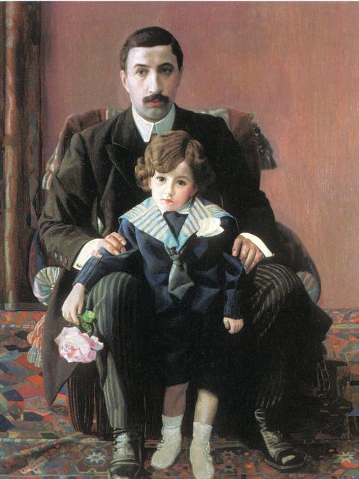 Wikioo.org – La Enciclopedia de las Bellas Artes - Pintura, Obras de arte de Pavel Filonov - Retrato de Arman Frantsevich Aziber y su hijo