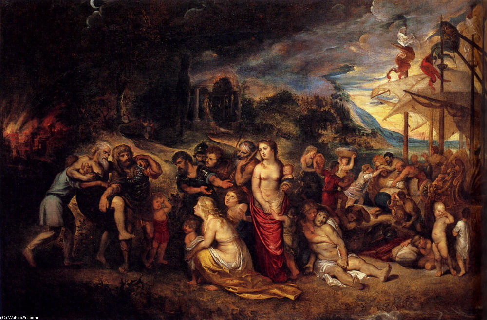 Wikioo.org - The Encyclopedia of Fine Arts - Painting, Artwork by Peter Paul Rubens - Aeneas And His Family Departing From Troy