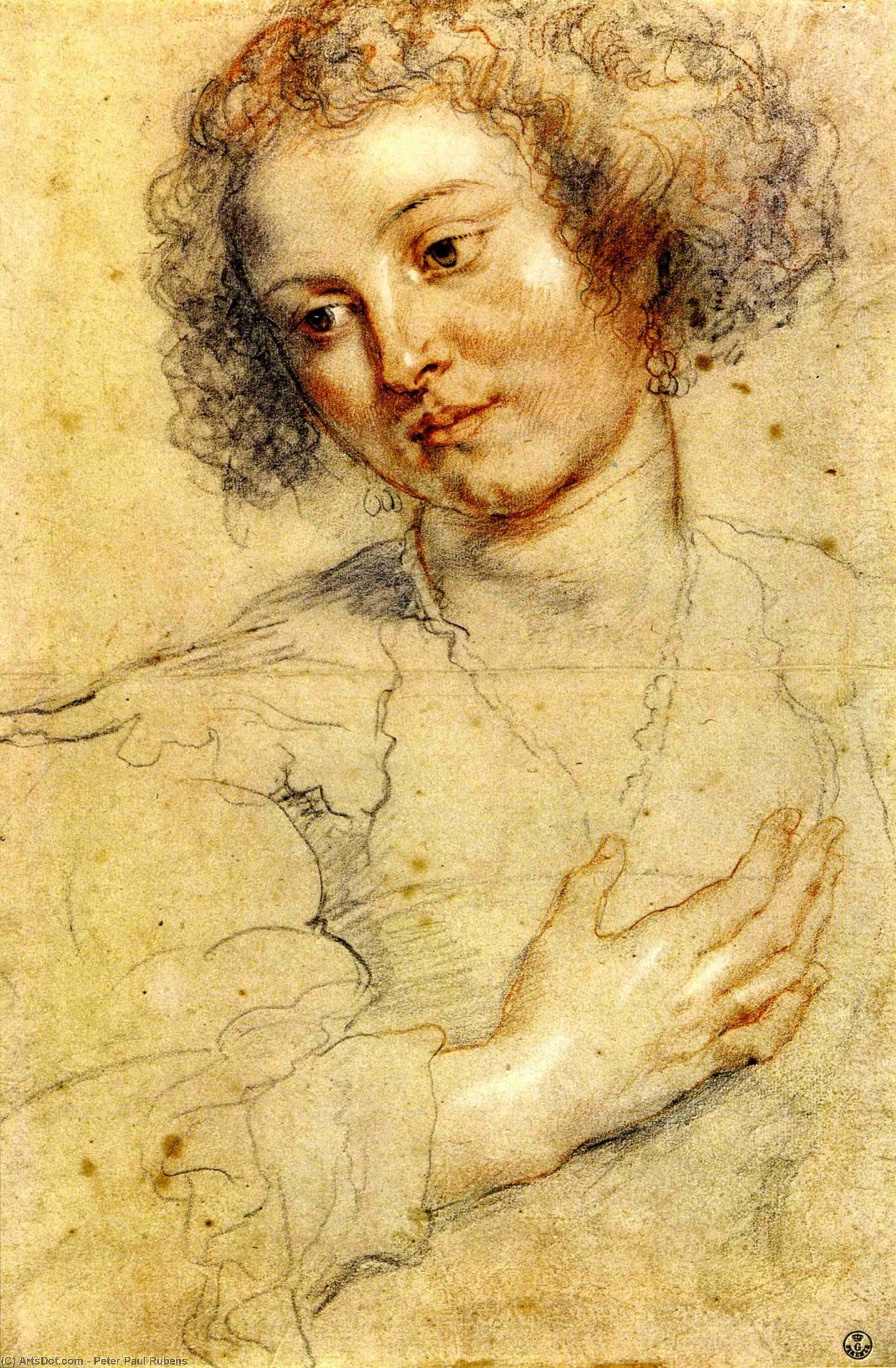 WikiOO.org - 백과 사전 - 회화, 삽화 Peter Paul Rubens - Head and Right Hand of a Woman