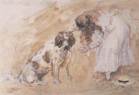 Wikioo.org - The Encyclopedia of Fine Arts - Painting, Artwork by Philip Wilson Steer - Girl and St. Bernard Dog