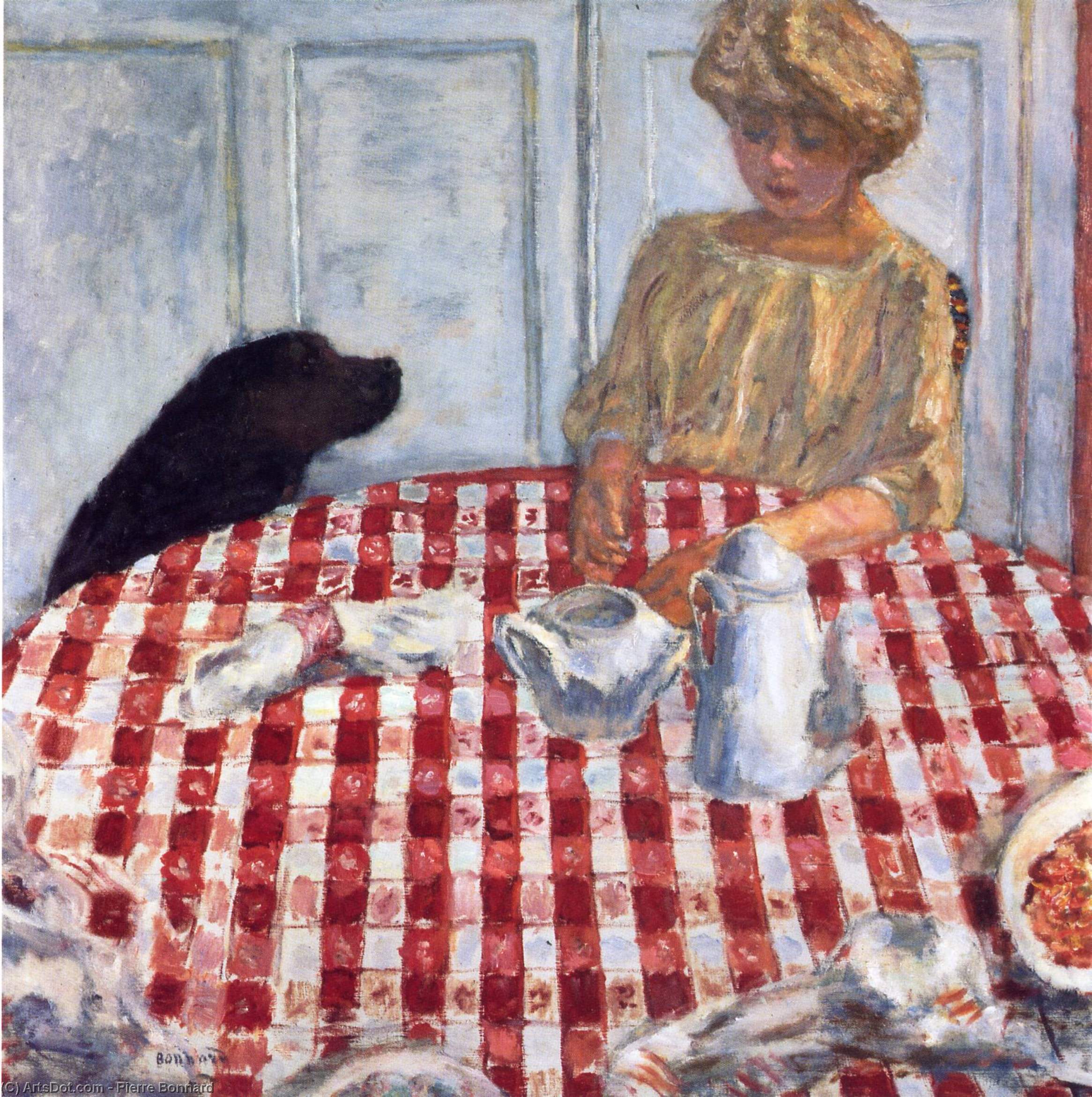 WikiOO.org - Encyclopedia of Fine Arts - Schilderen, Artwork Pierre Bonnard - The Red Checkered Tablecloth