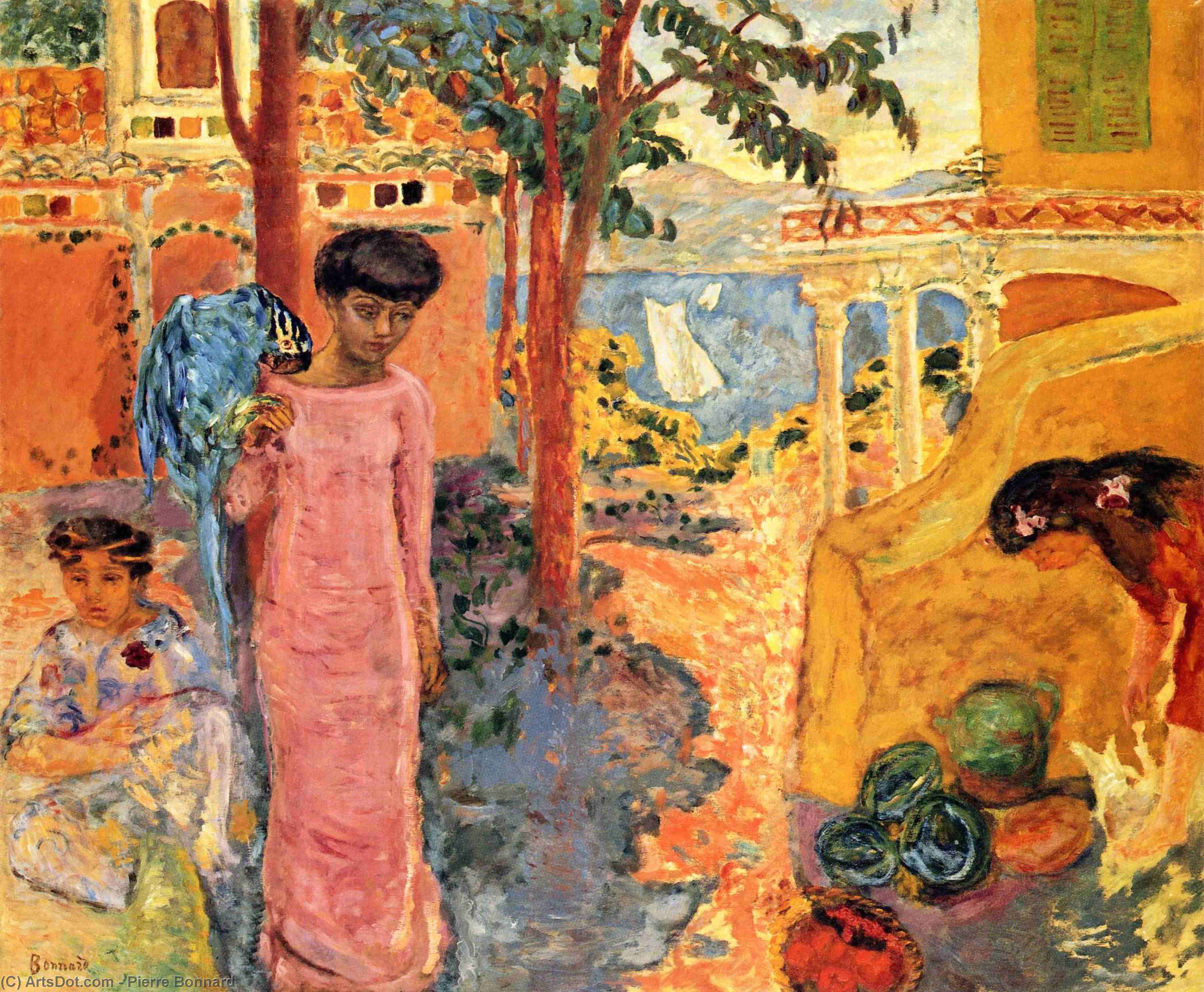 Wikoo.org - موسوعة الفنون الجميلة - اللوحة، العمل الفني Pierre Bonnard - Girl with Parrot