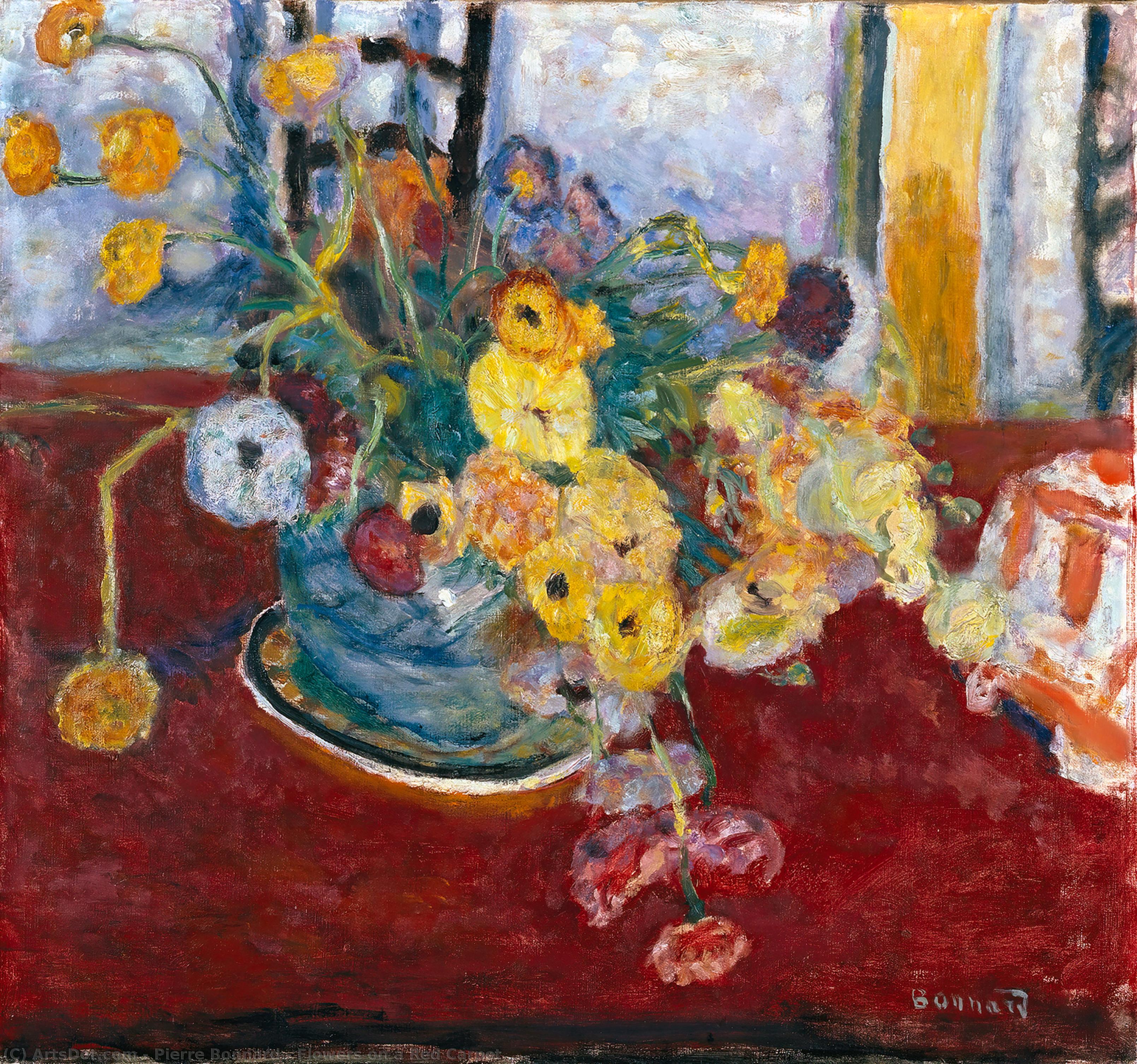 Wikoo.org - موسوعة الفنون الجميلة - اللوحة، العمل الفني Pierre Bonnard - Flowers on a Red Carpet