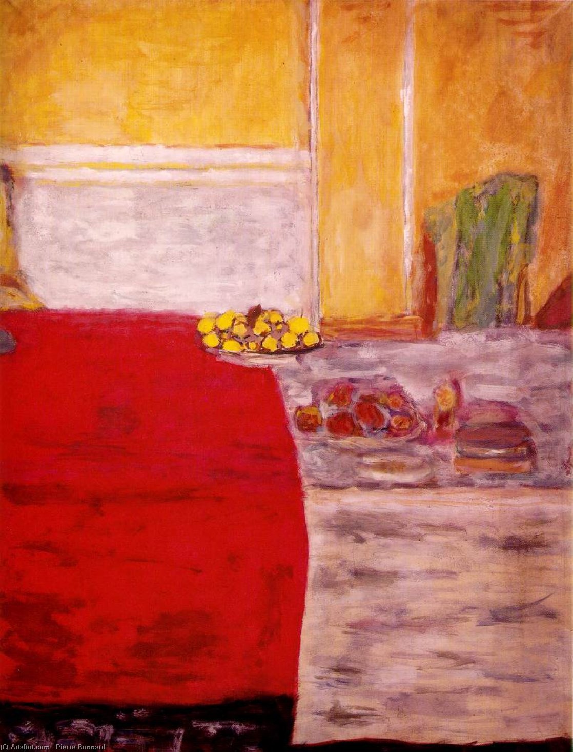 Wikioo.org – L'Enciclopedia delle Belle Arti - Pittura, Opere di Pierre Bonnard - Frutta su  dopodomani  rosso  tappeto
