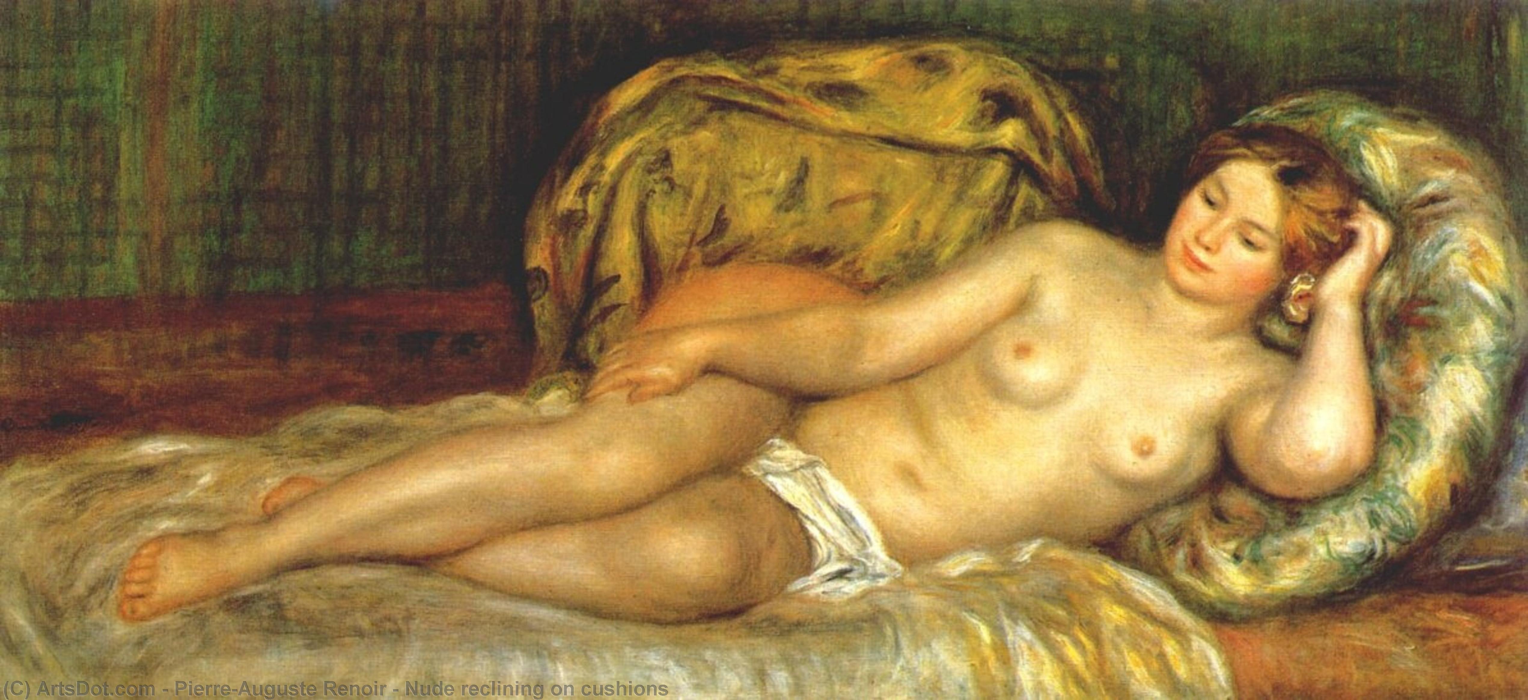 WikiOO.org - Энциклопедия изобразительного искусства - Живопись, Картины  Pierre-Auguste Renoir - Обнаженная лежащая в  подушки