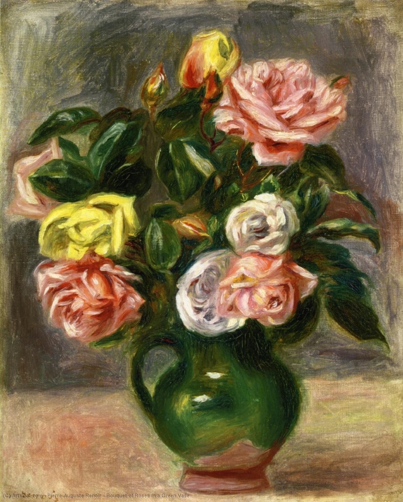 Wikioo.org - The Encyclopedia of Fine Arts - Painting, Artwork by Pierre-Auguste Renoir - Bouquet of Roses in a Green Vase