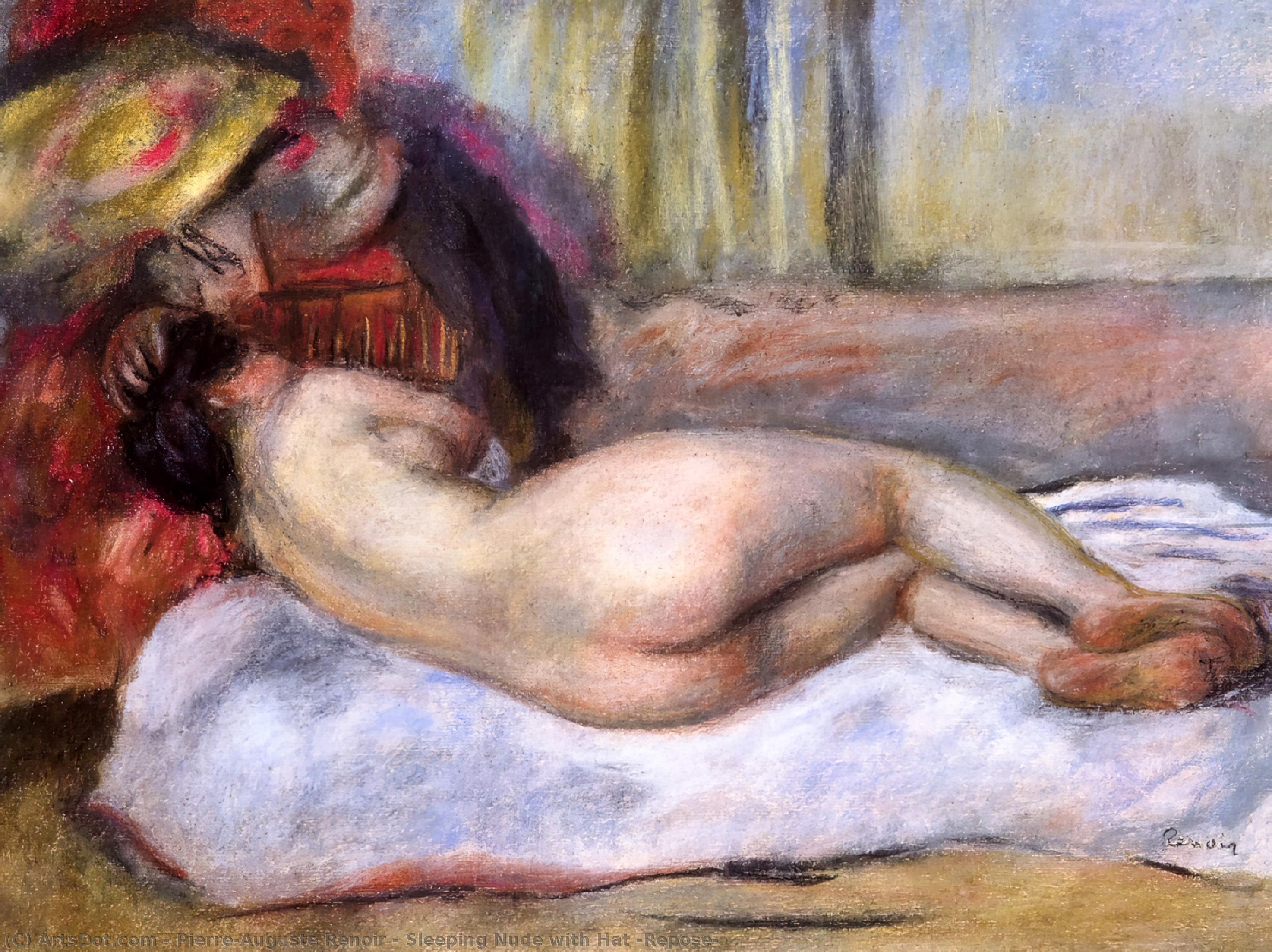 Wikioo.org - The Encyclopedia of Fine Arts - Painting, Artwork by Pierre-Auguste Renoir - Sleeping Nude with Hat (Repose)