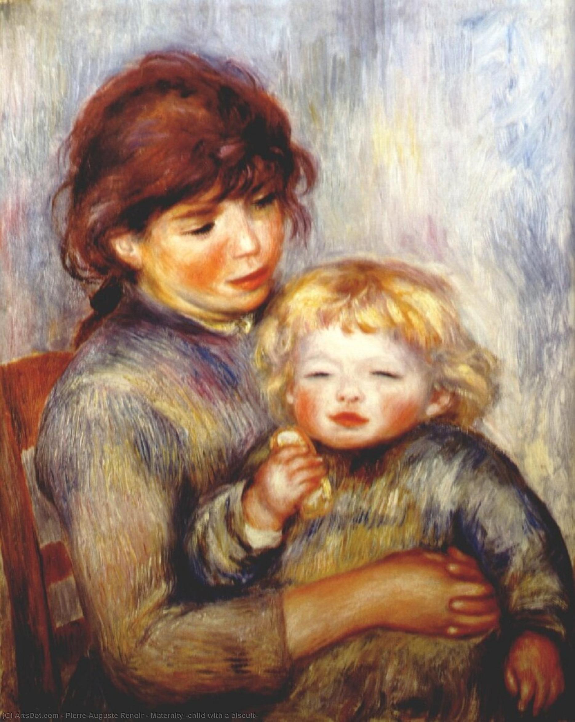 Wikioo.org - Die Enzyklopädie bildender Kunst - Malerei, Kunstwerk von Pierre-Auguste Renoir - Mutterschaft Kind  mit  Ein  biskuit