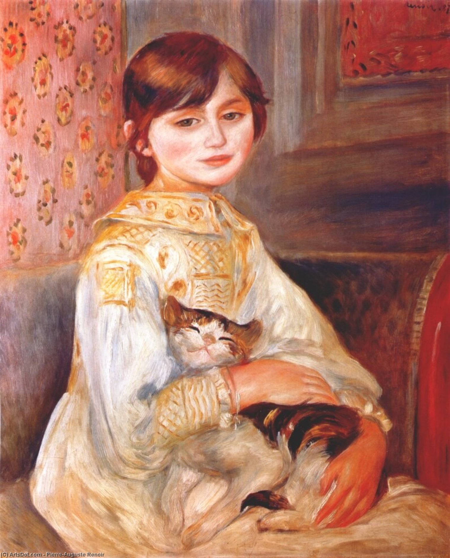 Wikioo.org - The Encyclopedia of Fine Arts - Painting, Artwork by Pierre-Auguste Renoir - Child with cat (julie manet)