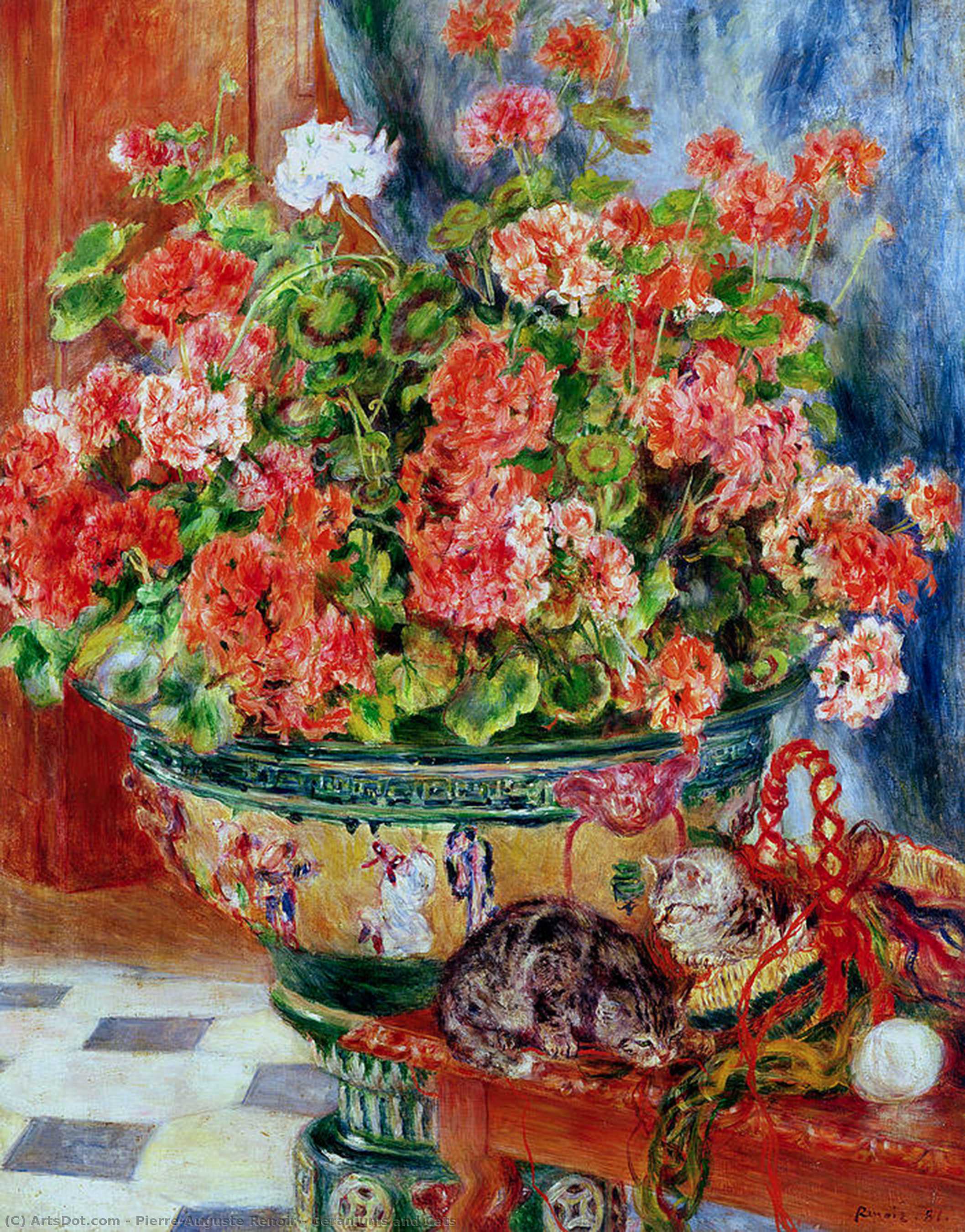 WikiOO.org - Encyclopedia of Fine Arts - Malba, Artwork Pierre-Auguste Renoir - Geraniums and Cats
