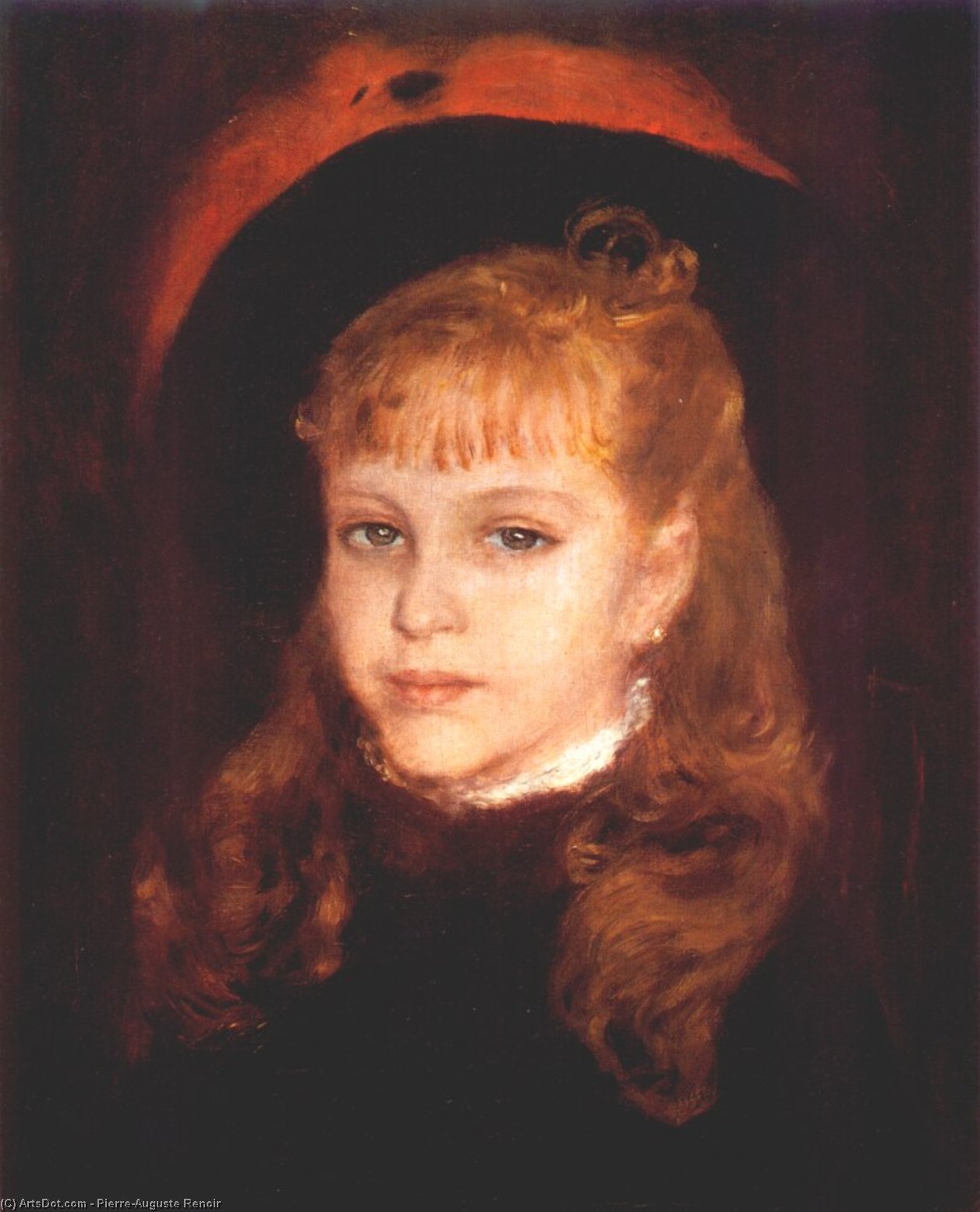 Wikioo.org – La Enciclopedia de las Bellas Artes - Pintura, Obras de arte de Pierre-Auguste Renoir - chica con una clavel  pluma