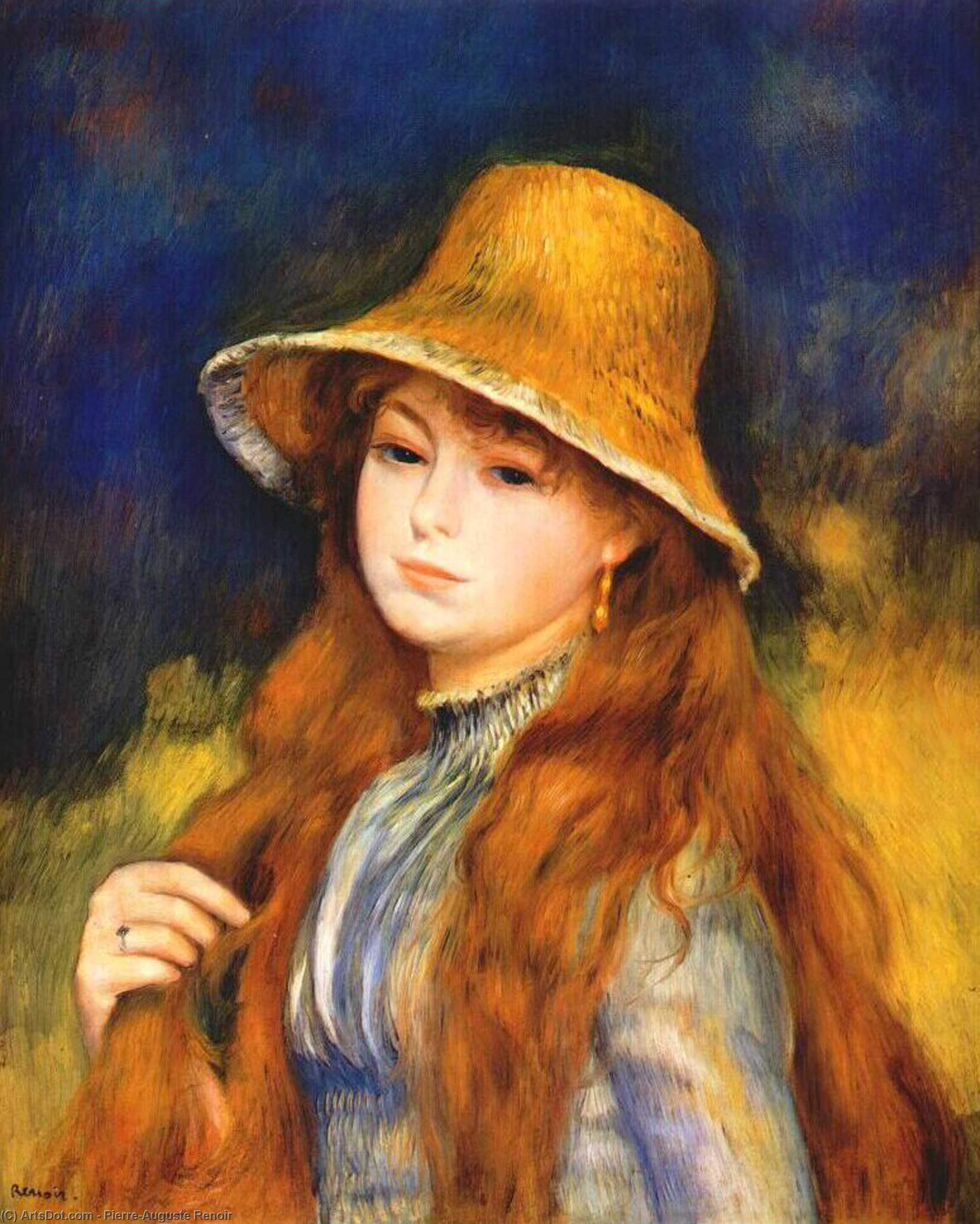 Wikioo.org - The Encyclopedia of Fine Arts - Painting, Artwork by Pierre-Auguste Renoir - Girl with a straw hat
