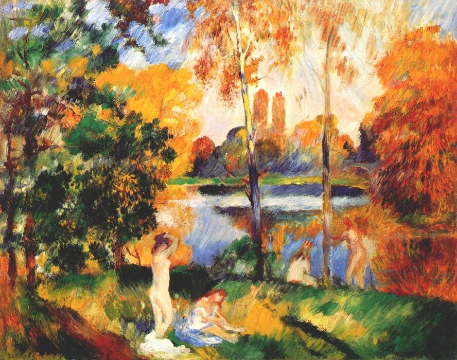 Wikioo.org - The Encyclopedia of Fine Arts - Painting, Artwork by Pierre-Auguste Renoir - Landscape with female bathers