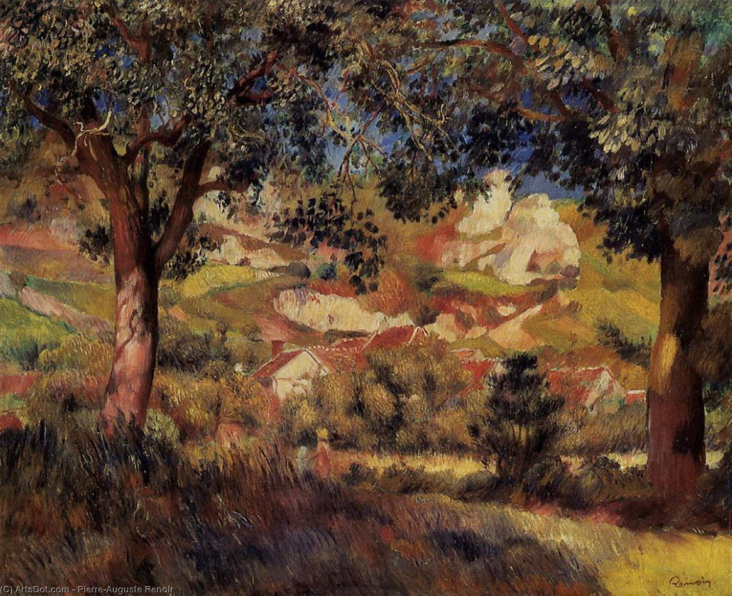 Wikoo.org - موسوعة الفنون الجميلة - اللوحة، العمل الفني Pierre-Auguste Renoir - Landscape in La Roche Guyon