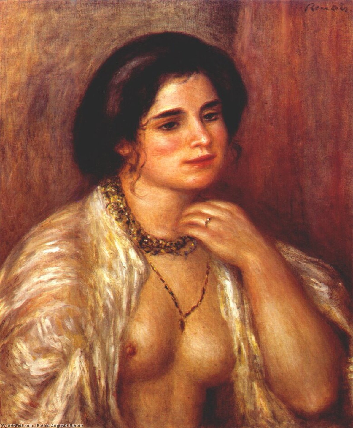 Wikioo.org - The Encyclopedia of Fine Arts - Painting, Artwork by Pierre-Auguste Renoir - Gabrielle with bare breasts