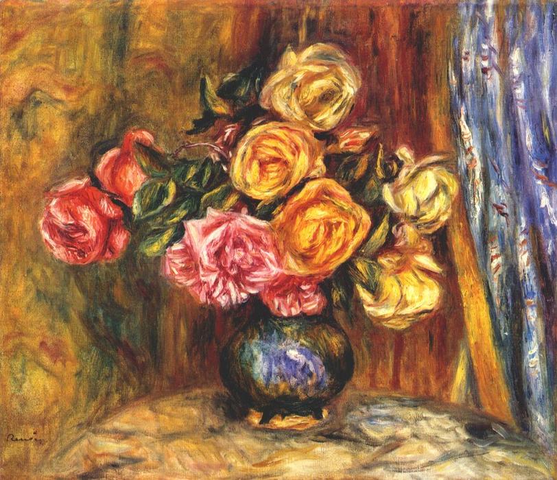 WikiOO.org - Енциклопедія образотворчого мистецтва - Живопис, Картини
 Pierre-Auguste Renoir - Roses in front of a blue curtain