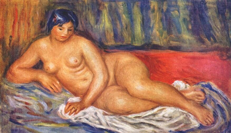 Wikioo.org - สารานุกรมวิจิตรศิลป์ - จิตรกรรม Pierre-Auguste Renoir - Nude girl reclining