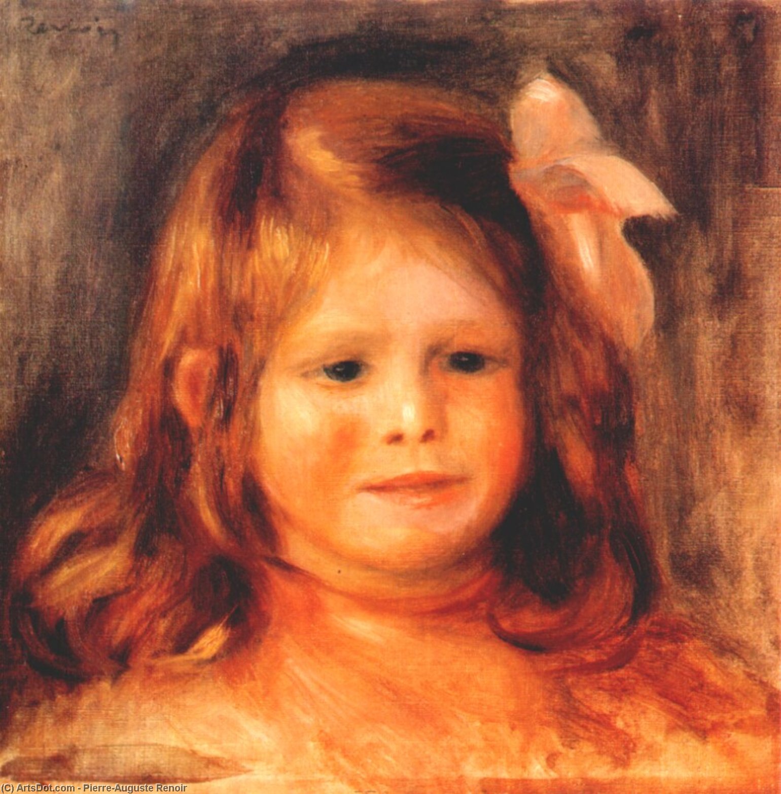 Wikioo.org - The Encyclopedia of Fine Arts - Painting, Artwork by Pierre-Auguste Renoir - Girl with a pink ribbon