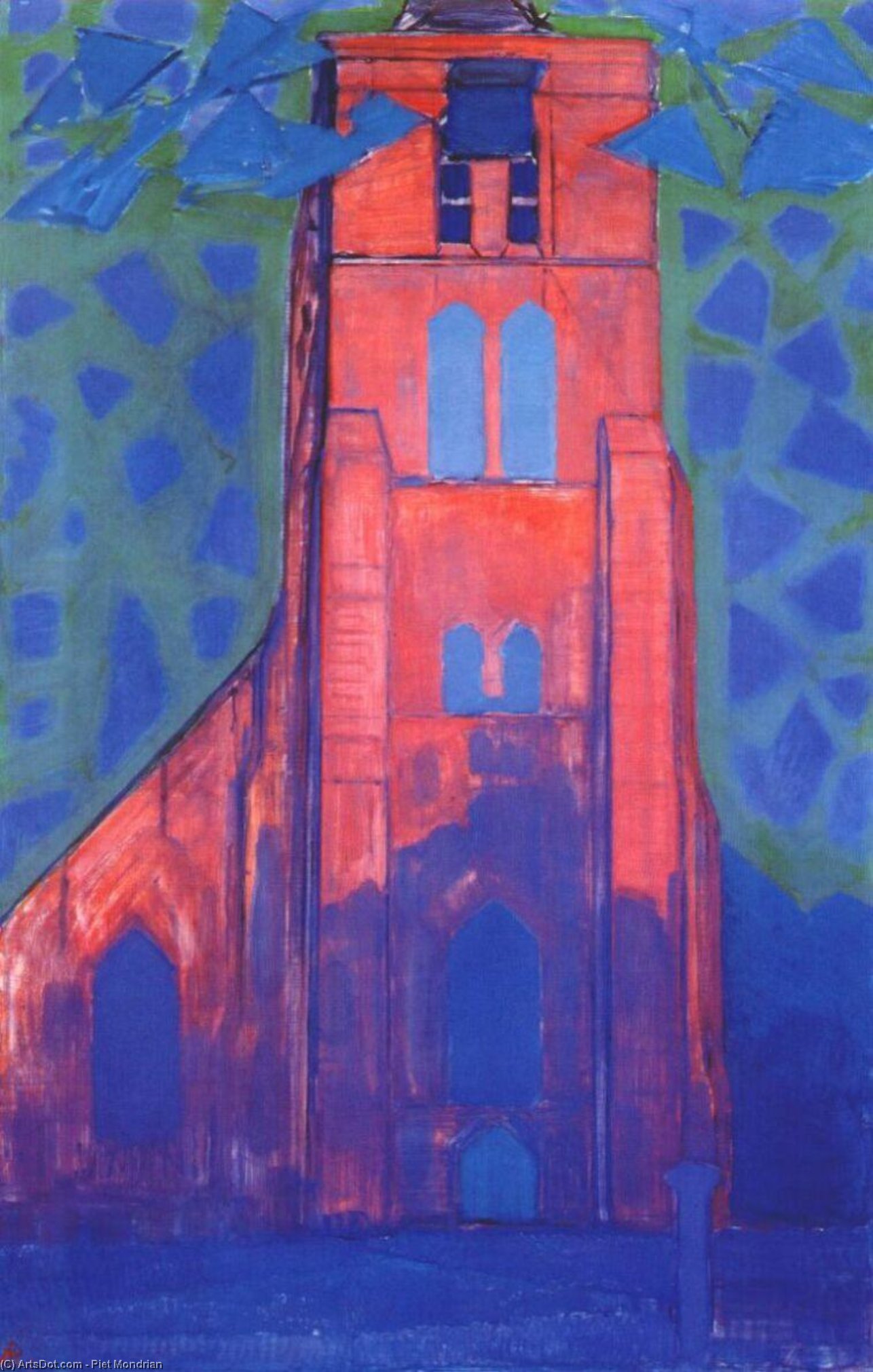 WikiOO.org - Енциклопедия за изящни изкуства - Живопис, Произведения на изкуството Piet Mondrian - Church tower at Domburg