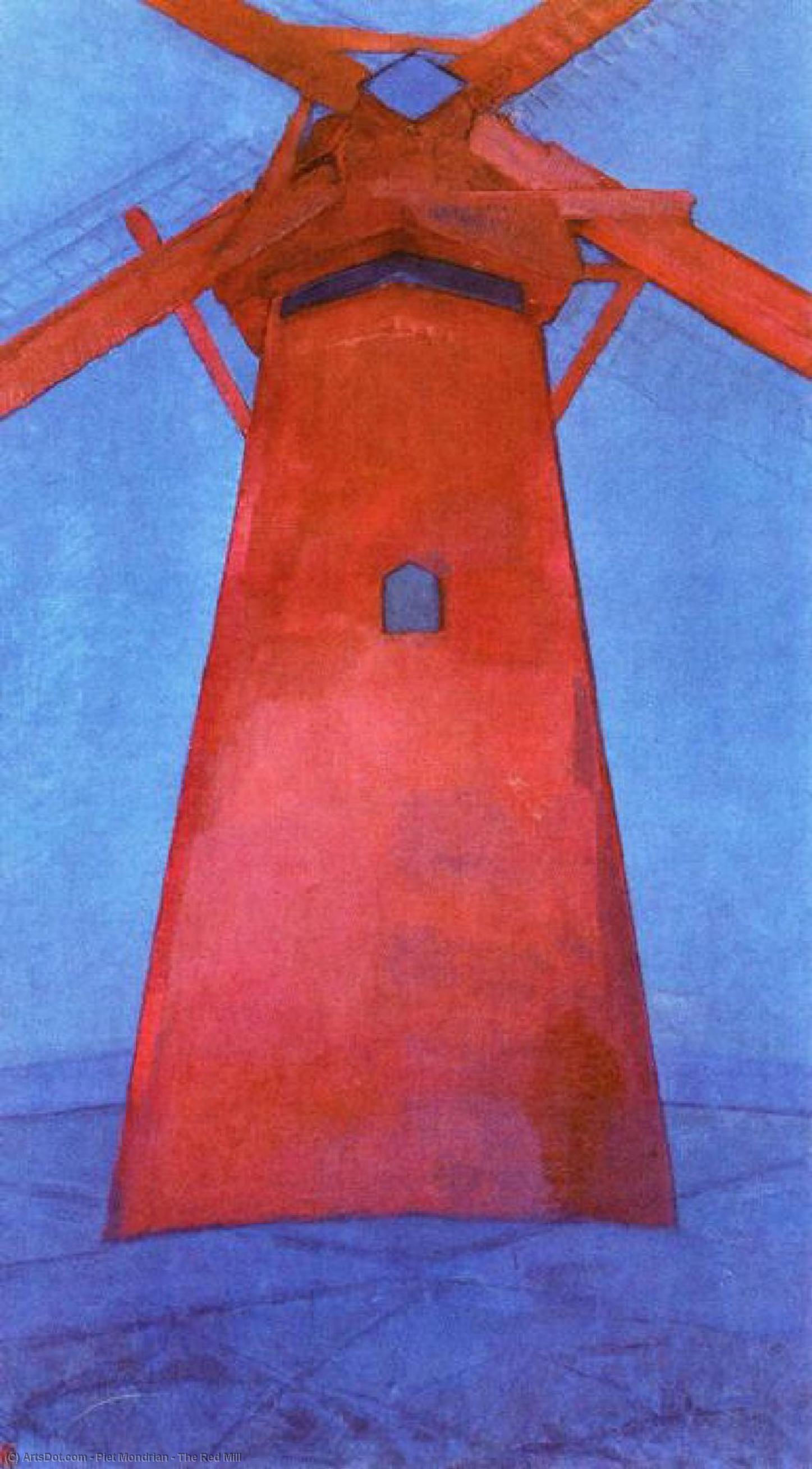 Wikoo.org - موسوعة الفنون الجميلة - اللوحة، العمل الفني Piet Mondrian - The Red Mill