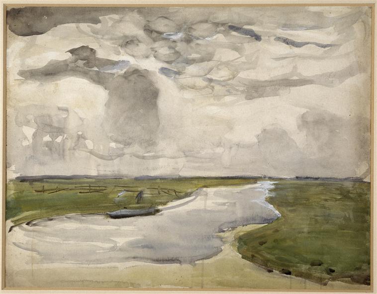 Wikioo.org - สารานุกรมวิจิตรศิลป์ - จิตรกรรม Piet Mondrian - Meandering Landscape with River