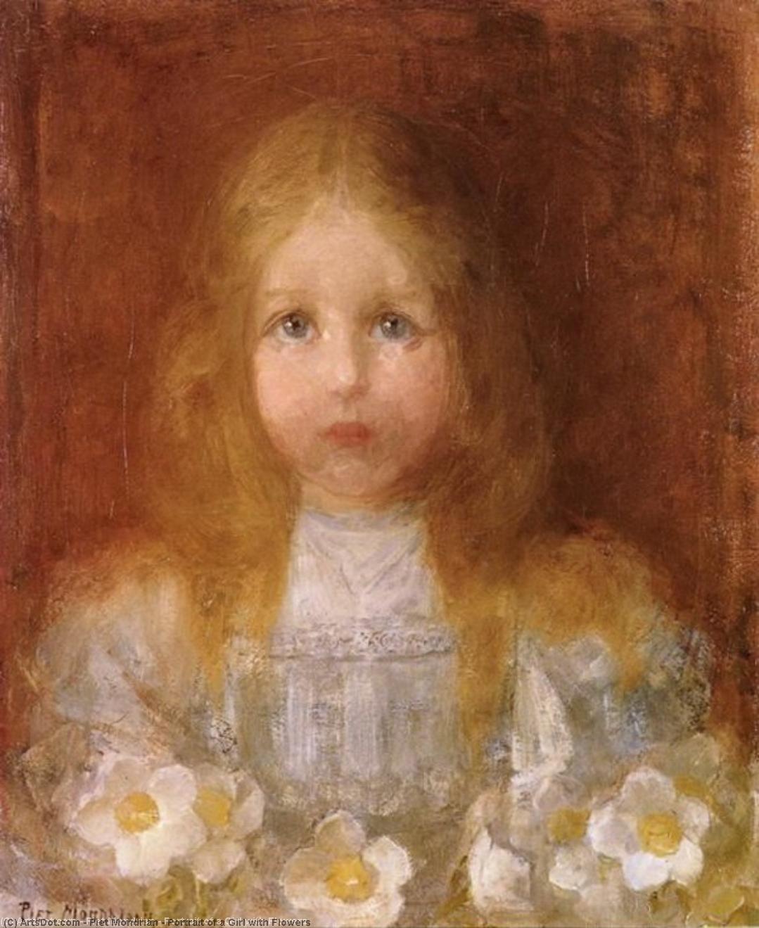Wikioo.org - สารานุกรมวิจิตรศิลป์ - จิตรกรรม Piet Mondrian - Portrait of a Girl with Flowers