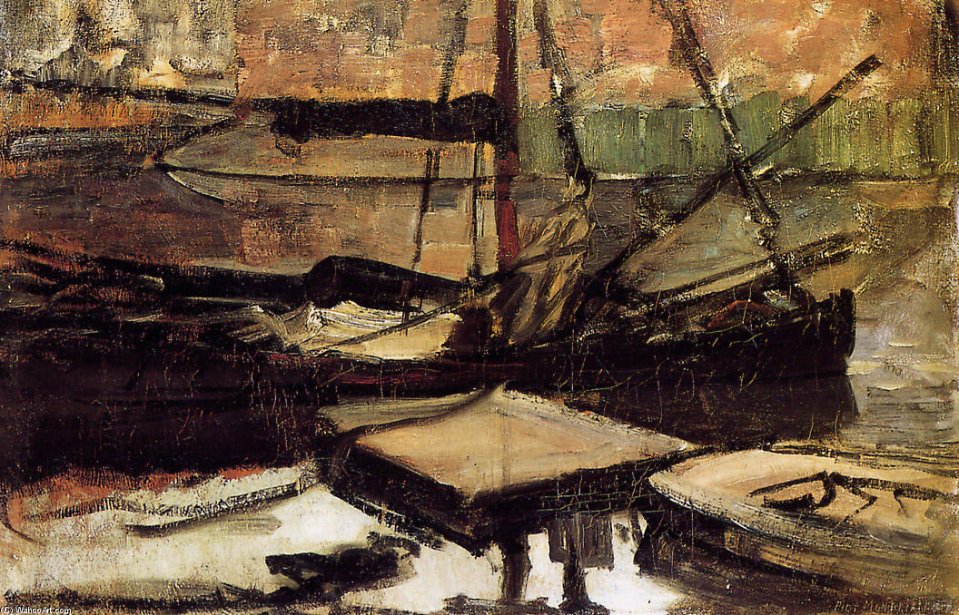 Wikioo.org - The Encyclopedia of Fine Arts - Painting, Artwork by Piet Mondrian - Moored ships Sun