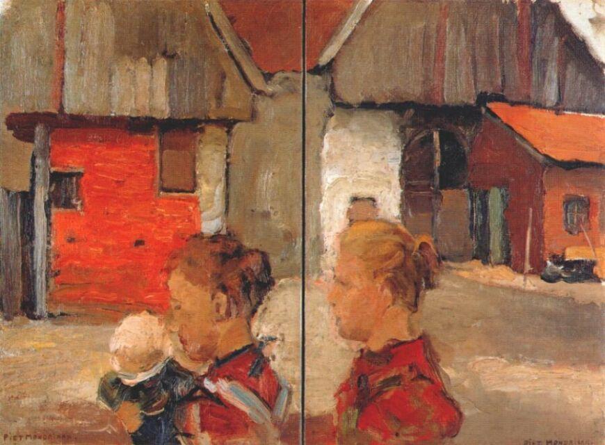 WikiOO.org - Енциклопедия за изящни изкуства - Живопис, Произведения на изкуството Piet Mondrian - Woman and child in front of a farm