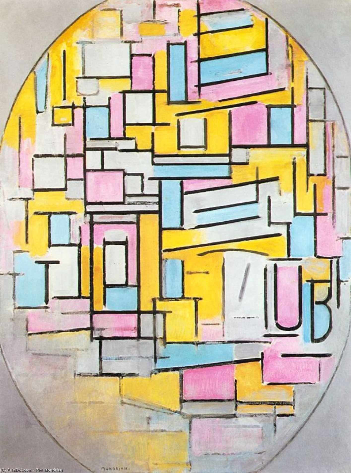 WikiOO.org - Encyclopedia of Fine Arts - Lukisan, Artwork Piet Mondrian - Composition with Oval in Color Planes II