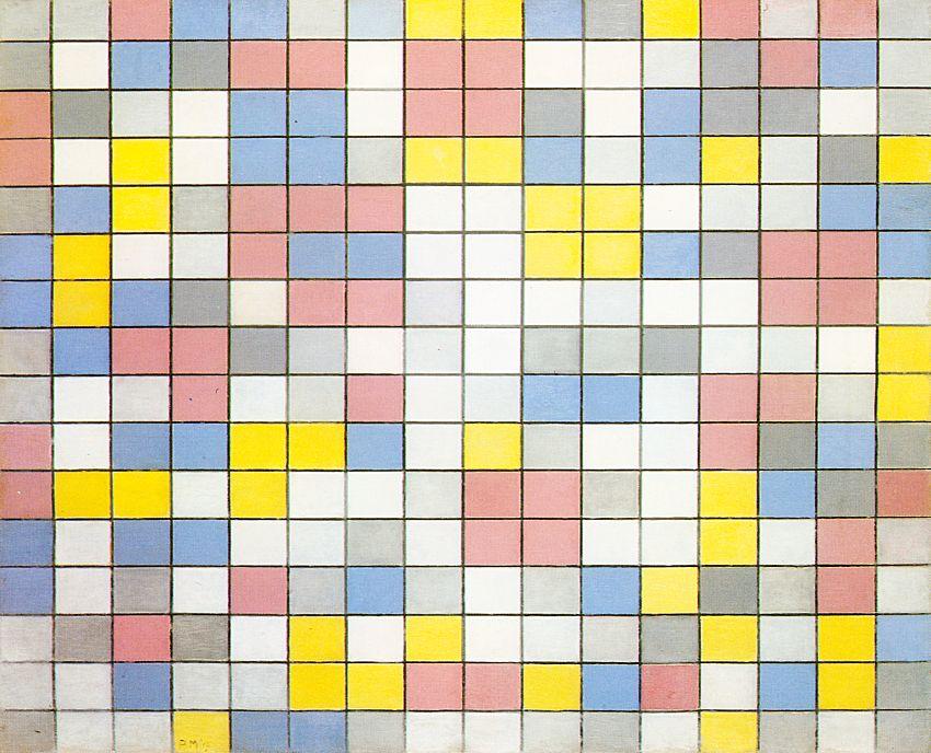 Wikioo.org – La Enciclopedia de las Bellas Artes - Pintura, Obras de arte de Piet Mondrian - Composición con Cuadrícula IX