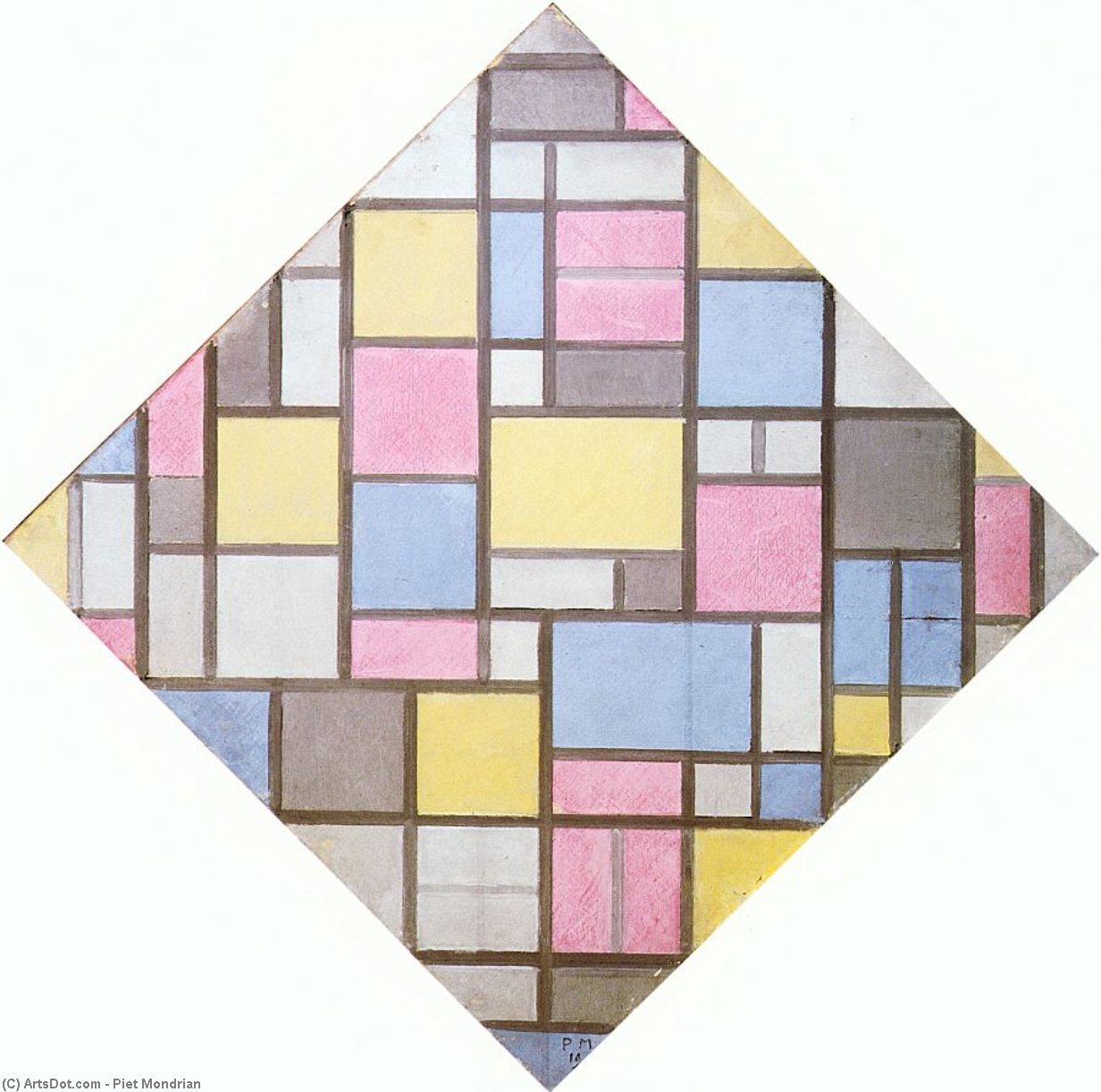 Wikoo.org - موسوعة الفنون الجميلة - اللوحة، العمل الفني Piet Mondrian - Composition with Grid VII