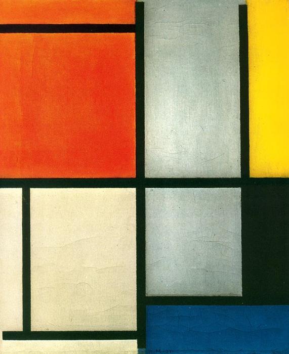 WikiOO.org - Encyclopedia of Fine Arts - Maalaus, taideteos Piet Mondrian - Tableau 3 with Orange -Red, Yellow, Black, Blue and Gray