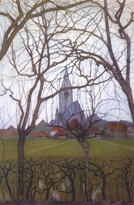 WikiOO.org - אנציקלופדיה לאמנויות יפות - ציור, יצירות אמנות Piet Mondrian - Village Church