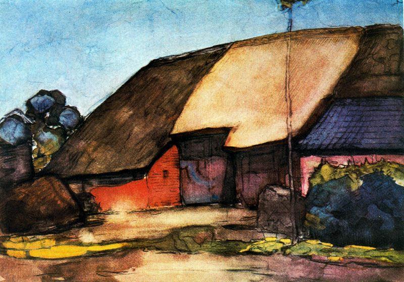 Wikoo.org - موسوعة الفنون الجميلة - اللوحة، العمل الفني Piet Mondrian - Small farm on Nistelrode