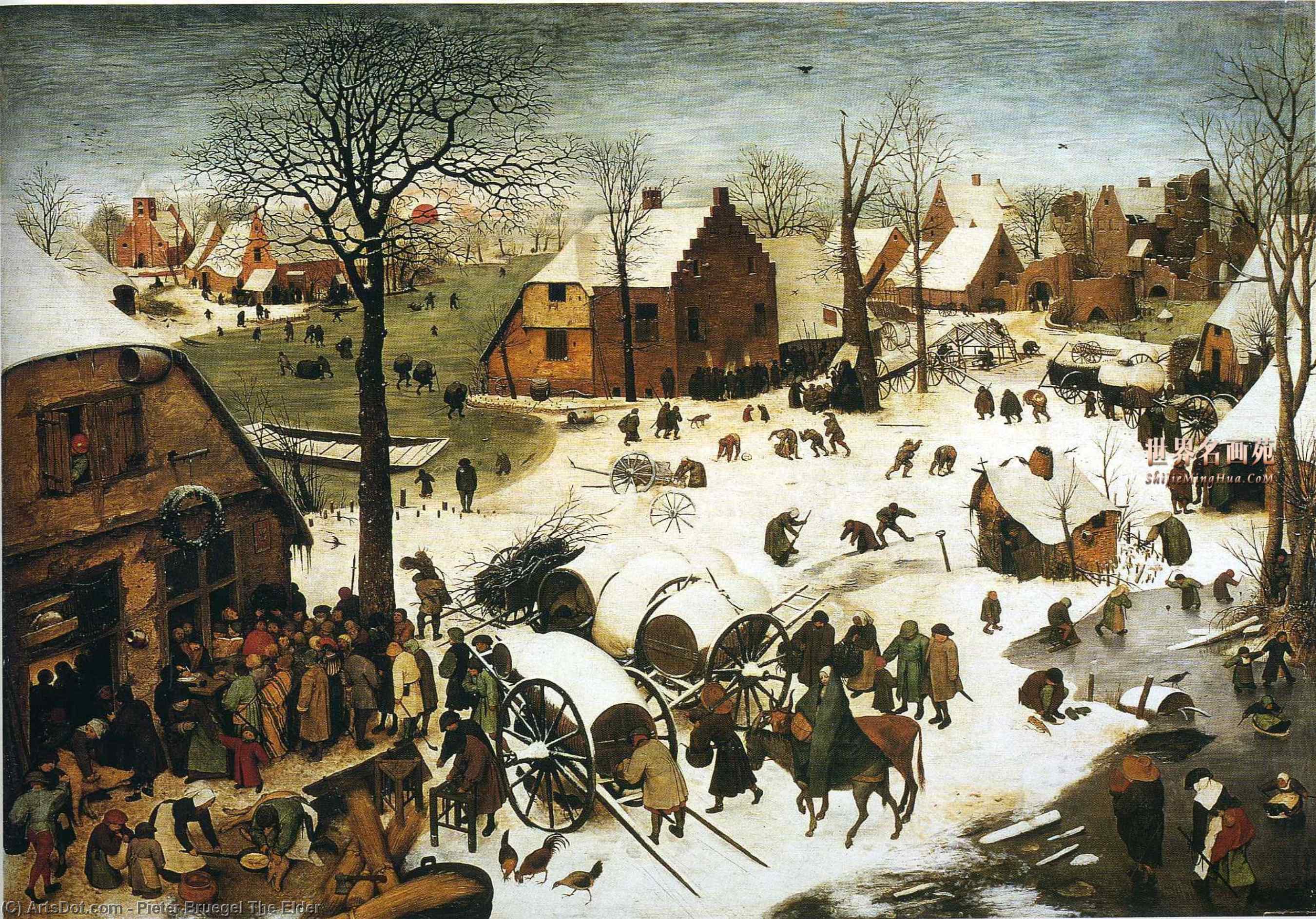 WikiOO.org – 美術百科全書 - 繪畫，作品 Pieter Bruegel The Elder - 人口调查 在  伯利恒