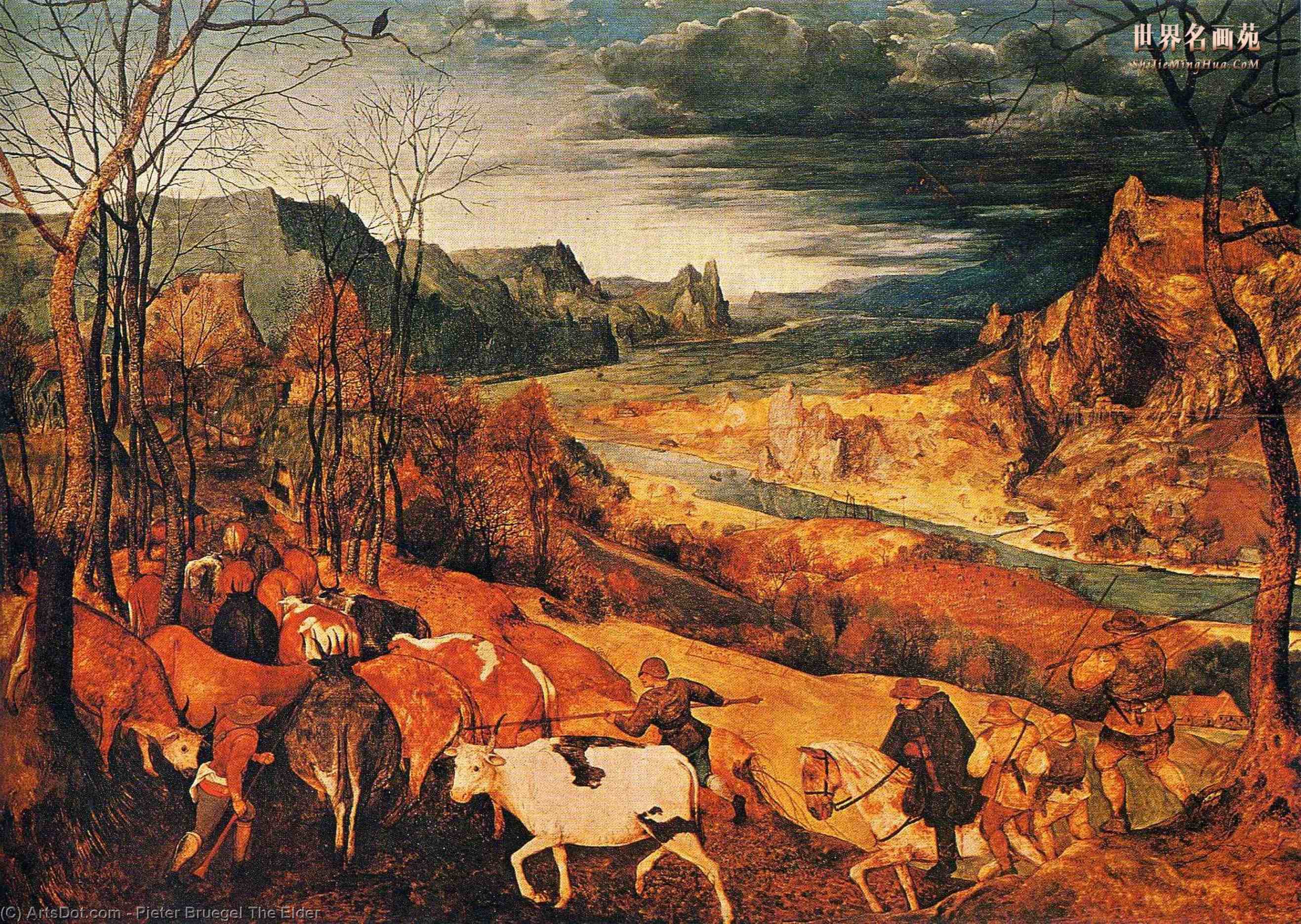 Wikioo.org - สารานุกรมวิจิตรศิลป์ - จิตรกรรม Pieter Bruegel The Elder - The Return of the Herd (Autumn)