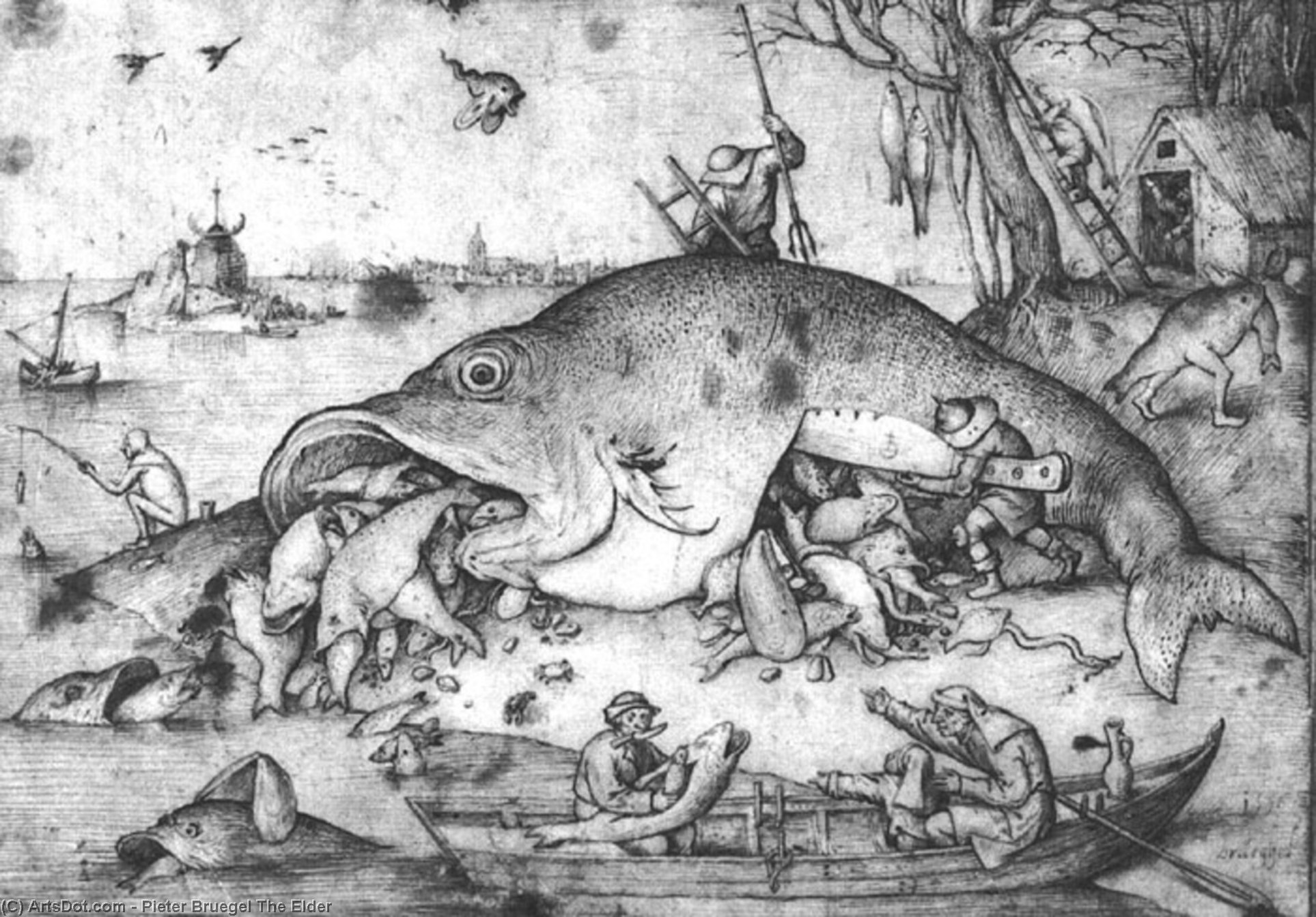 Wikioo.org – L'Enciclopedia delle Belle Arti - Pittura, Opere di Pieter Bruegel The Elder - grande pesci  mangiare  piccolo  pesci