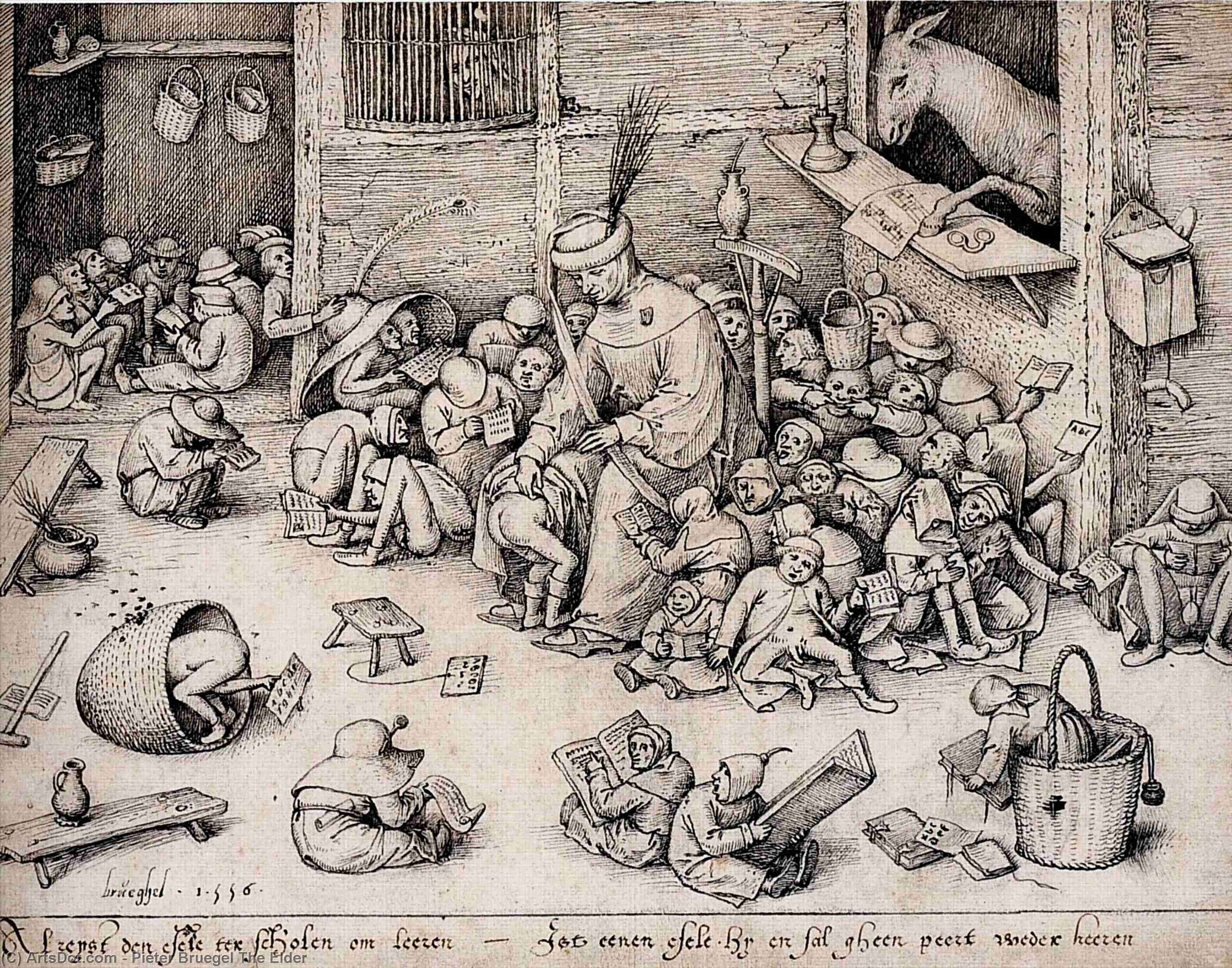 WikiOO.org - אנציקלופדיה לאמנויות יפות - ציור, יצירות אמנות Pieter Bruegel The Elder - The Ass in the School