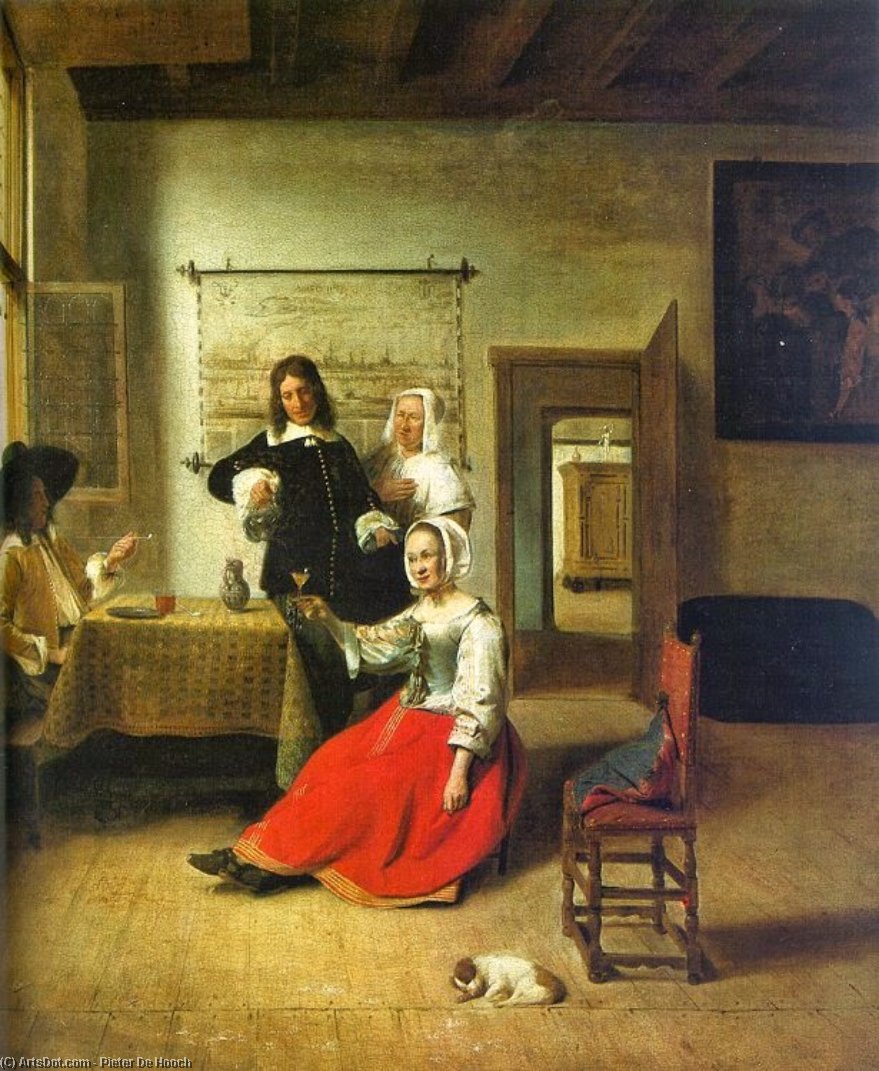 WikiOO.org - Enciclopedia of Fine Arts - Pictura, lucrări de artă Pieter De Hooch - Woman drinking with soldiers
