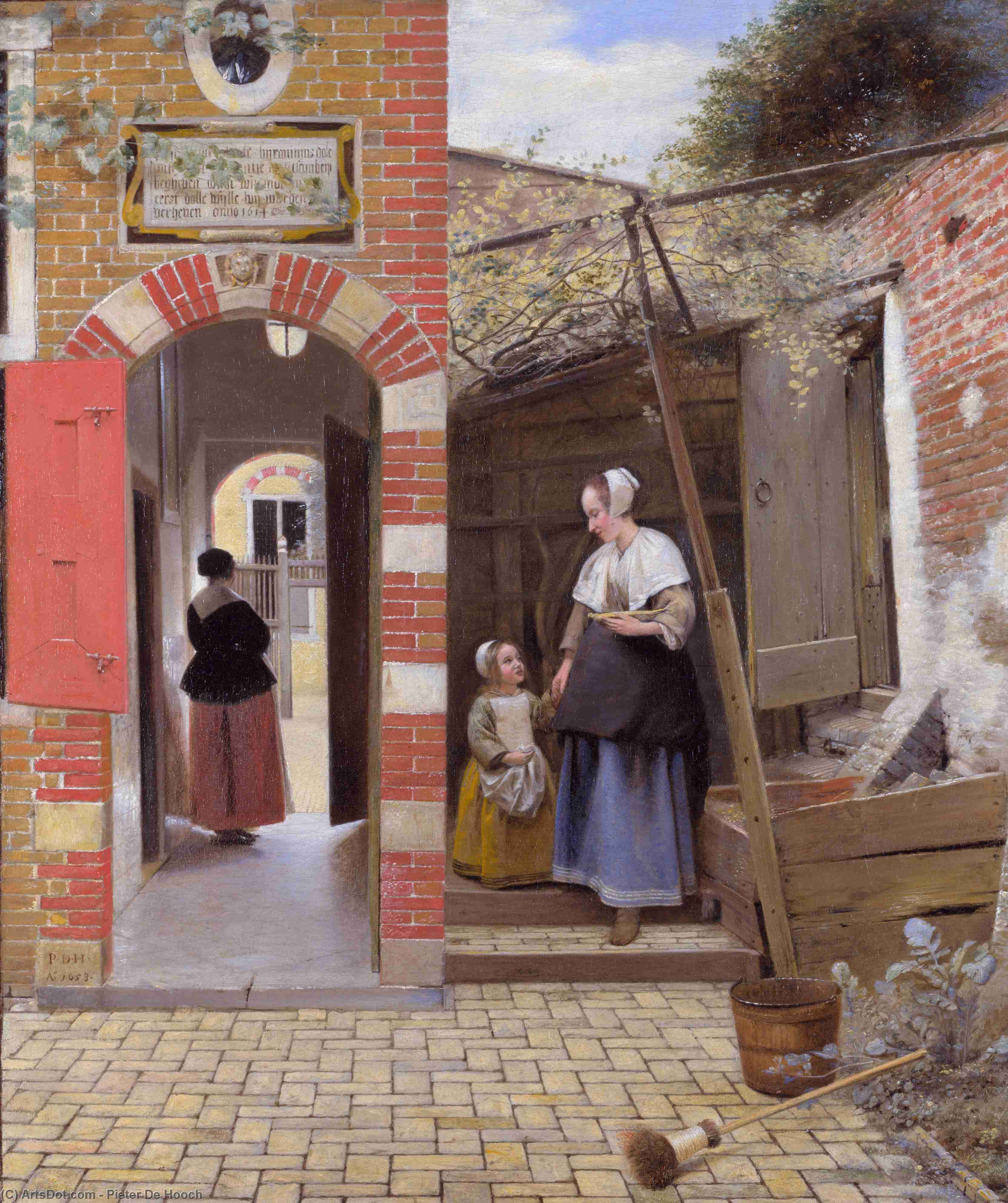 Wikioo.org - The Encyclopedia of Fine Arts - Painting, Artwork by Pieter De Hooch - Courtyard of a house in Delft
