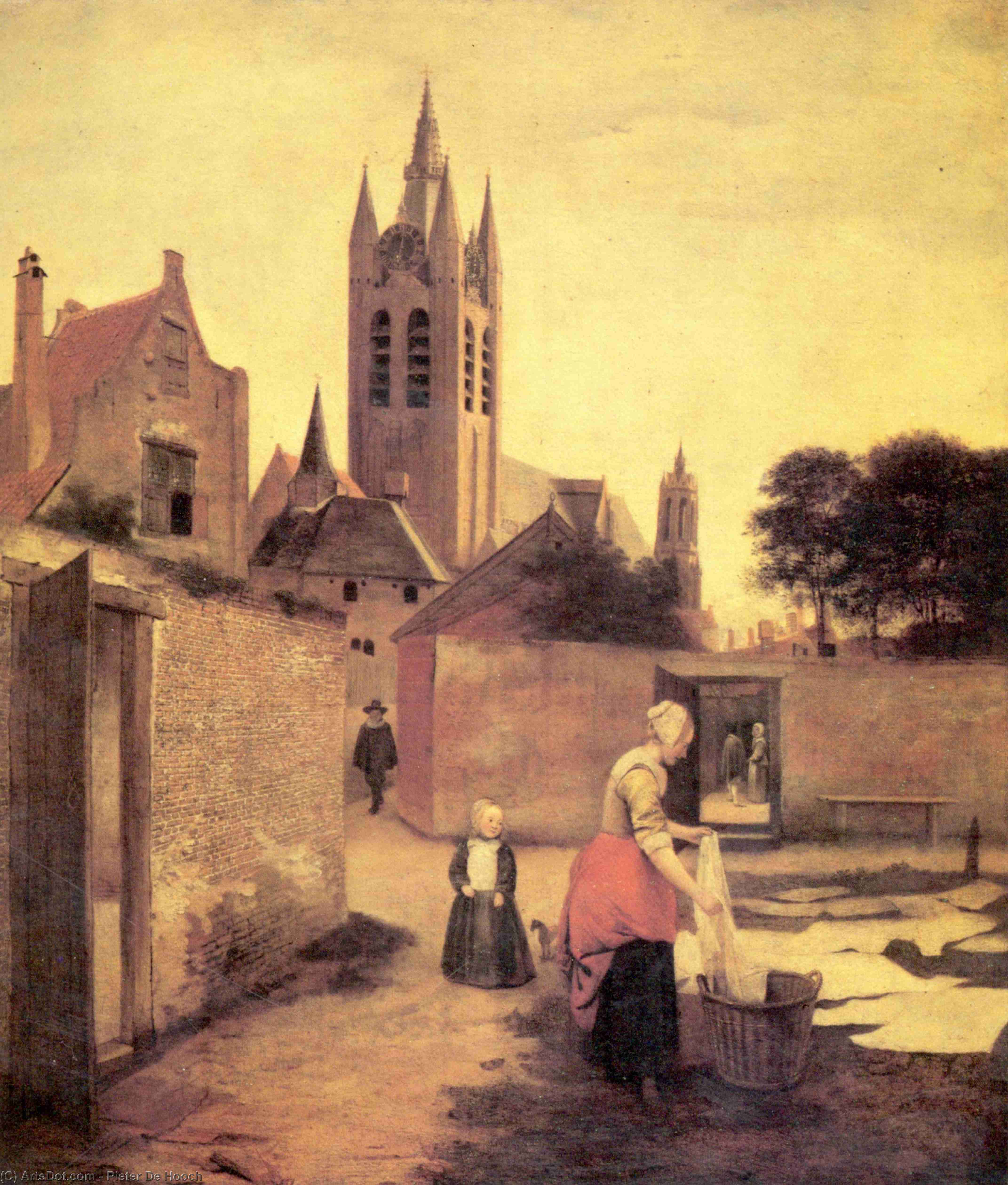 Wikioo.org - The Encyclopedia of Fine Arts - Painting, Artwork by Pieter De Hooch - A woman and a child on a Bleichwiese