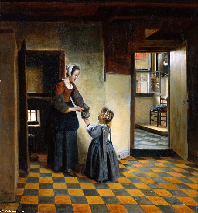 Wikoo.org - موسوعة الفنون الجميلة - اللوحة، العمل الفني Pieter De Hooch - Woman and child