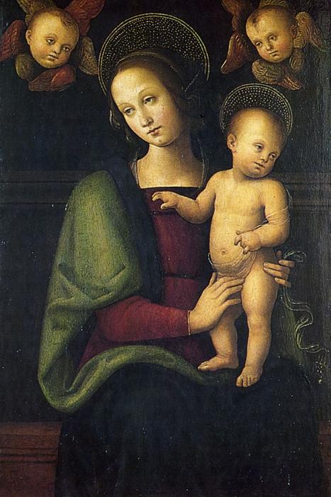 WikiOO.org – 美術百科全書 - 繪畫，作品 Vannucci Pietro (Le Perugin) - 麦当娜和儿童有两个天使