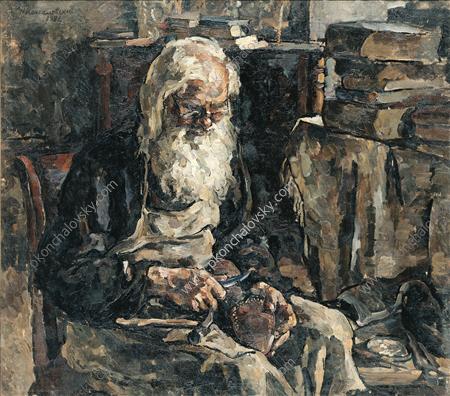 WikiOO.org - Enciklopedija likovnih umjetnosti - Slikarstvo, umjetnička djela Pyotr Konchalovsky - Vissarion a shoemaker at work